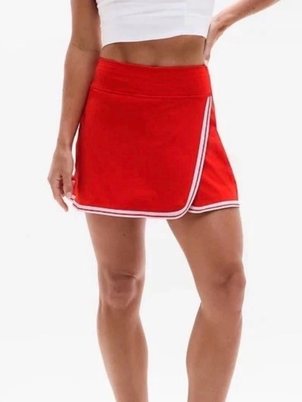 Athleta L Large Crosscourt High Rise Tipped Skort Red Cardinal /White Skirt